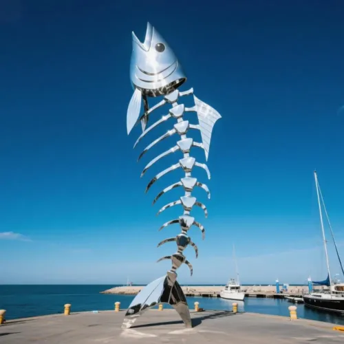 Stainless Steel Fishbone Sculpture – Large Marine Art for Seaside DZN122-2