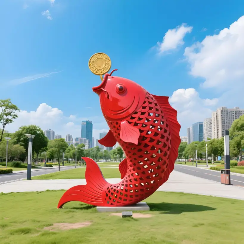 Koi Fish Sculpture for Sale – Large Modern Metal Garden Art DZN108 Koi Fish Sculpture for Sale – Large Modern Metal Garden Art DZN108-2