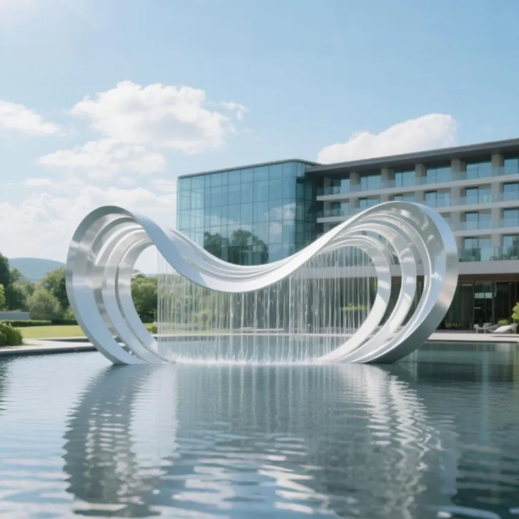 Rain Water Curtain Fountain – Outdoor Large Metal Sculpture DZN109 Rain Water Curtain Fountain – Outdoor Large Metal White Sculpture DZN109-5