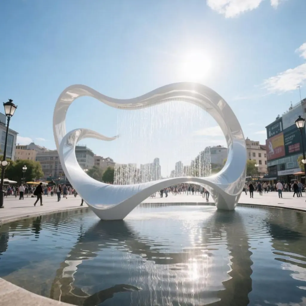 Rain Water Curtain Fountain – Outdoor Large Metal Sculpture DZN109 Rain Water Curtain Fountain – Outdoor Large Metal White Sculpture DZN109-3