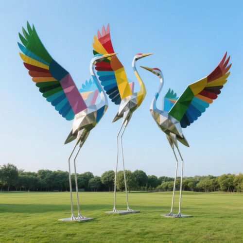 Outdoor Geometric Metal Heron Garden Sculpture DZN138-1