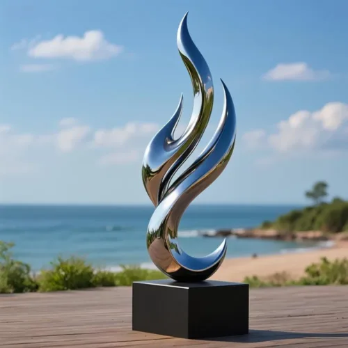 Mirror Polished Stainless Steel Flame Abstract Sculpture Art DZN146-2