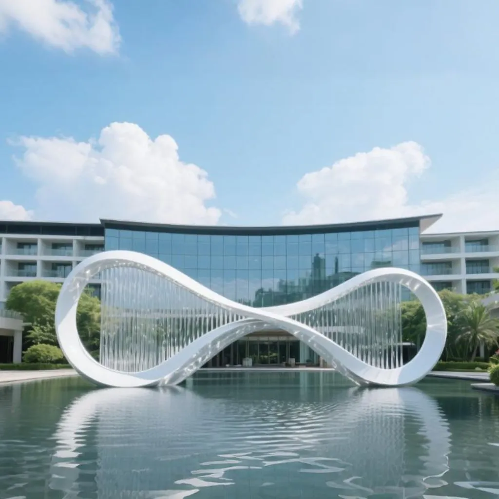 Rain Water Curtain Fountain – Outdoor Large Metal Sculpture DZN109 Rain Water Curtain Fountain – Outdoor Large Metal White Sculpture DZN109-2