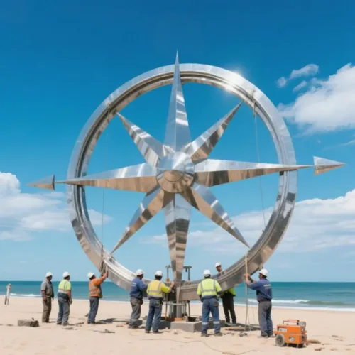 Nautical Compass Sculpture – Large Outdoor Modern Seaside Art DZN121-2