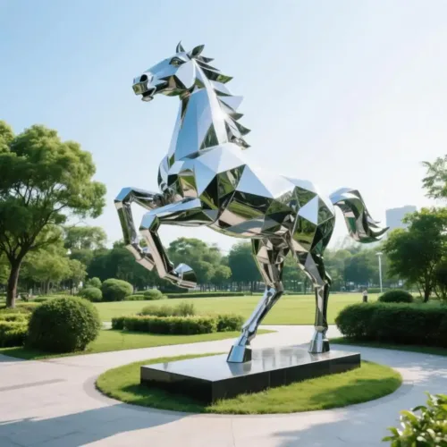 Geometric Running Horse Sculpture – Contemporary Metal Decor DZN127-3