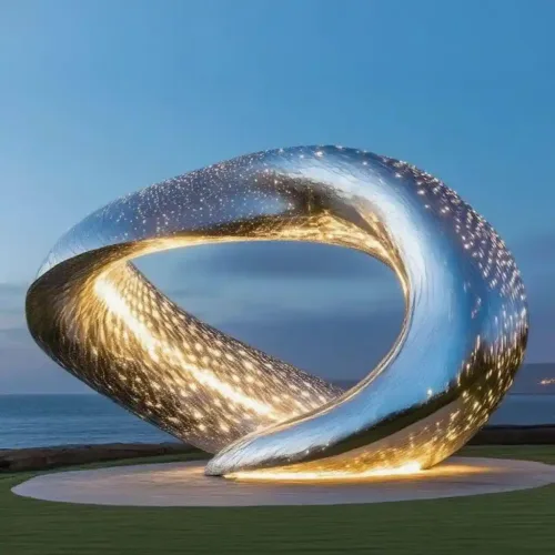 Large Metal Ring Sculpture with Light – Abstract Circle Round Decor DZN120 Large Metal Ring Sculpture with Light – Abstract Circle Round Decor DZN120-1
