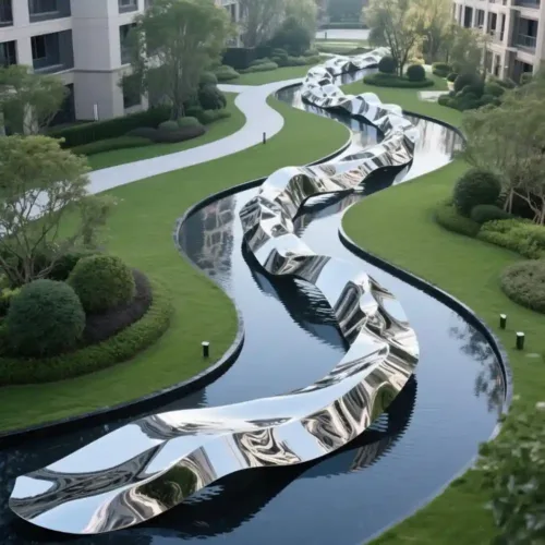 Large Metal Ribbon Sculpture Dynamic Art for Community DZN154 Large Metal Ribbon Sculpture Dynamic Art for Community DZN154-1