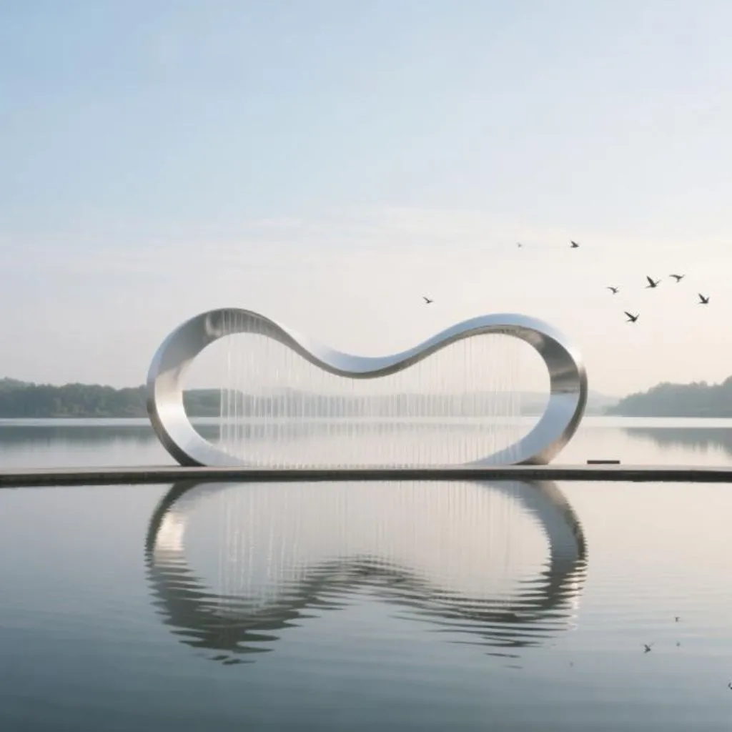 Rain Water Curtain Fountain – Outdoor Large Metal Sculpture DZN109 Rain Water Curtain Fountain – Outdoor Large Metal White Sculpture DZN109-4