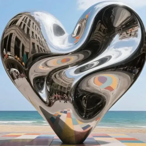 Outdoor Metal Abstract Heart Sculpture Large Mirror Landmark DZN123-2