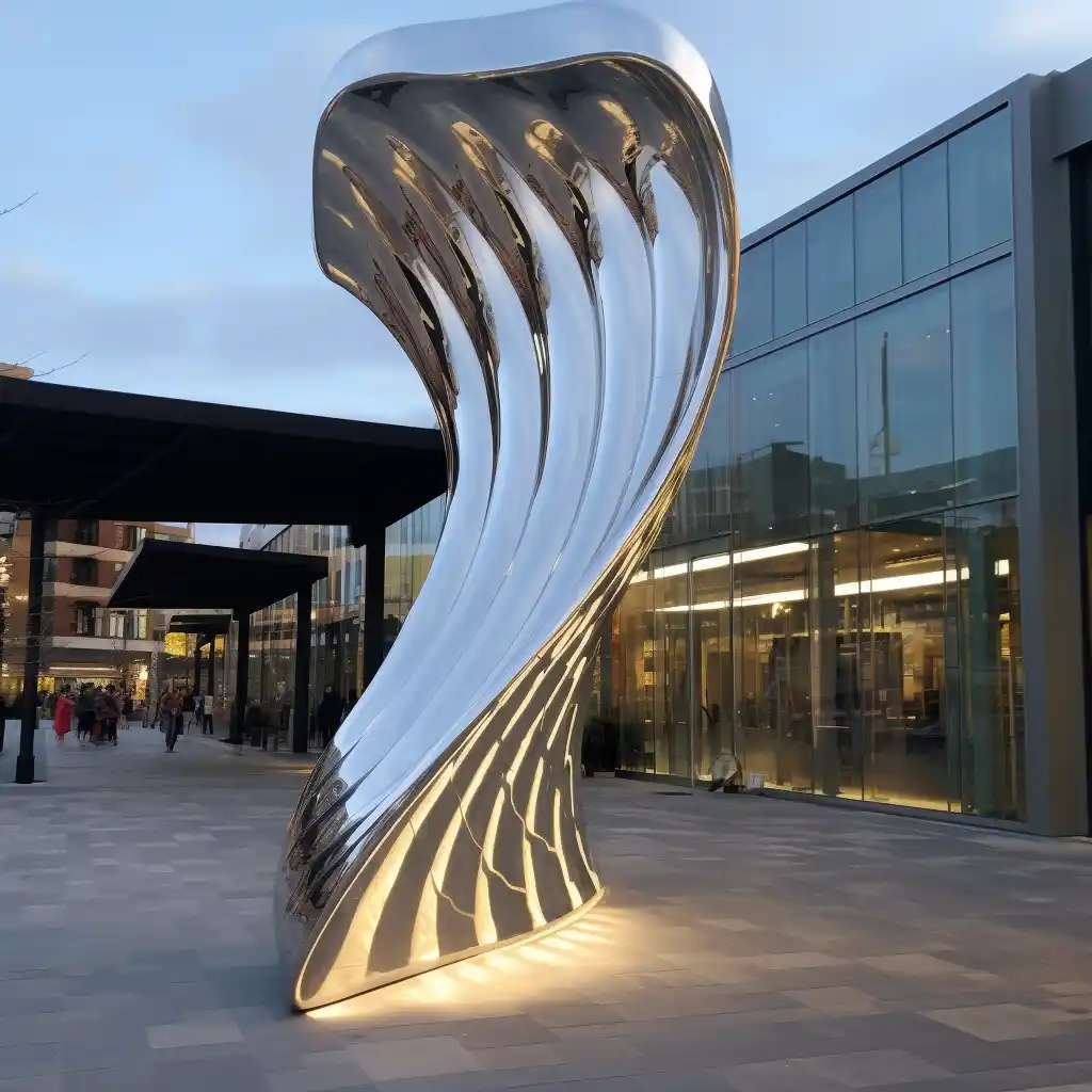 Metal Ribbon Sculpture with Light for Garden Art  DZN105-4