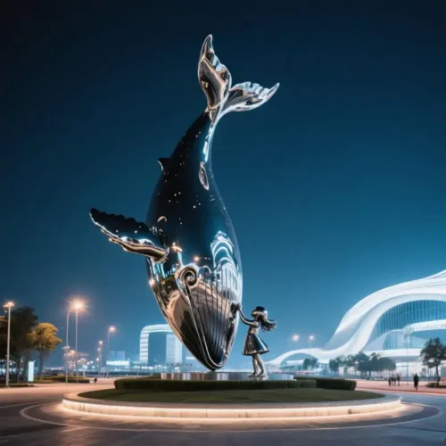 Large Whale Sculpture with Girl | Outdoor Metal Art DZN124 9 Large Whale Sculpture with Girl | Outdoor Metal Art DZN124-1