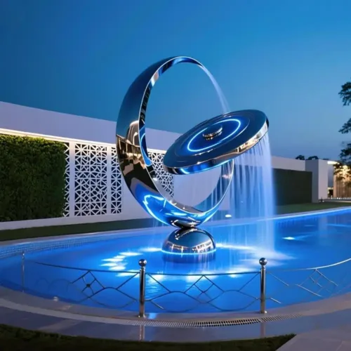 Modern Ring Water Fountain LED Stainless Steel Sculpture DZN136-1
