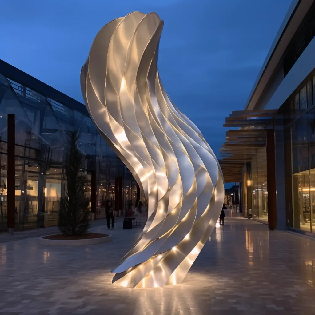 Metal Ribbon Sculpture with Light for Garden Art  DZN105-7