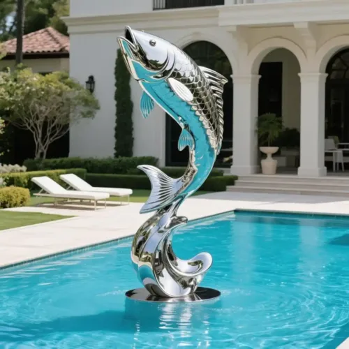 Mirror Polished Metal Fish Sculpture for Pool Decor DZN144-2