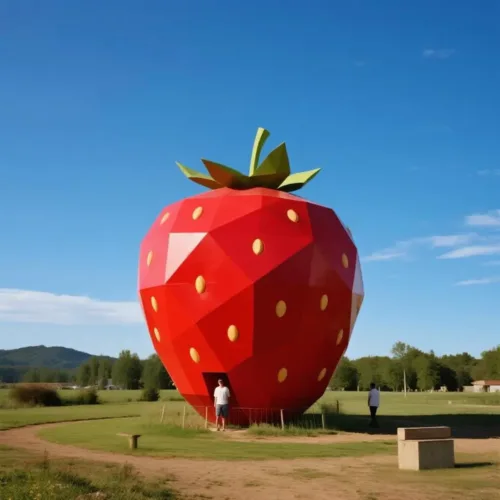 Geometric Giant Strawberry Sculpture | Metal Fruit Art DZN174 Geometric Giant Strawberry Sculpture | Metal Fruit Art DZN174-1