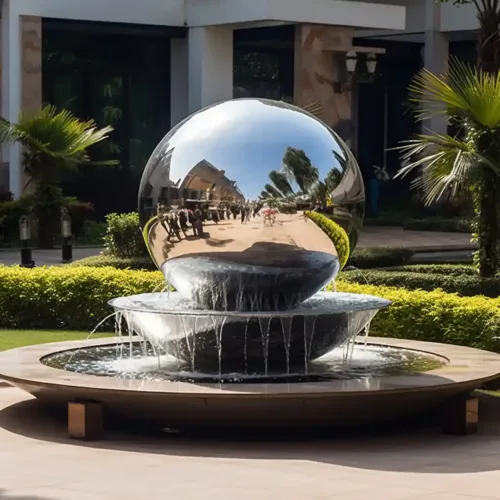 Sphere Metal Sculpture Water Features Geometric Mirror Fountain DZN141-2