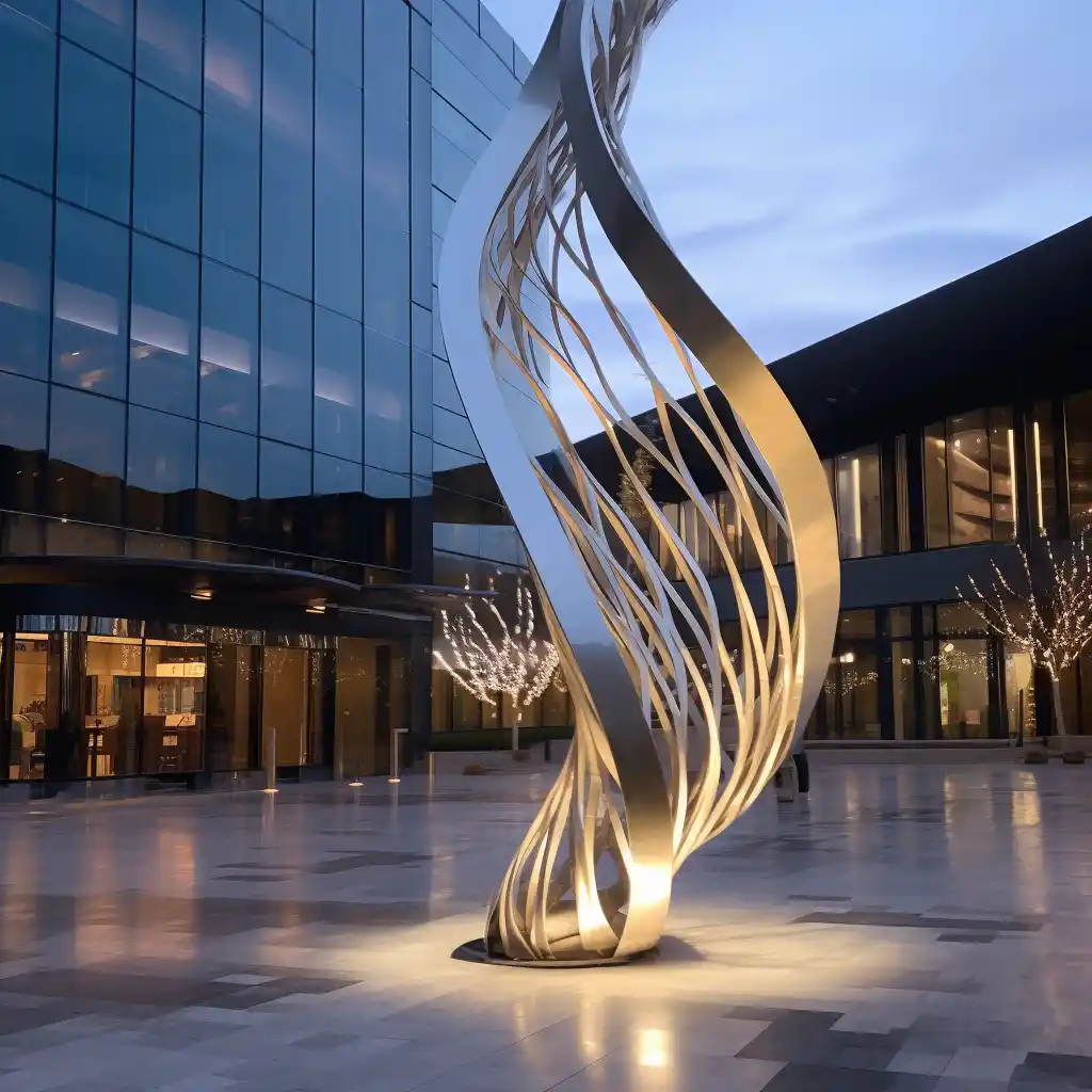 Metal Ribbon Sculpture with Light for Garden Art  DZN105-6