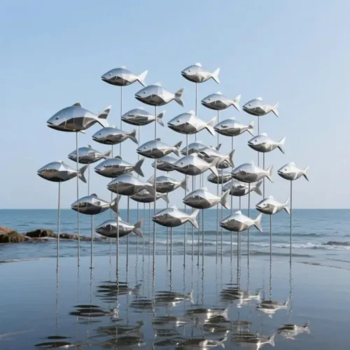 Modern Metal Fish School Sculpture for Coastal Decor DZN167 Modern Metal Fish School Sculpture for Coastal Decor DZN167-1