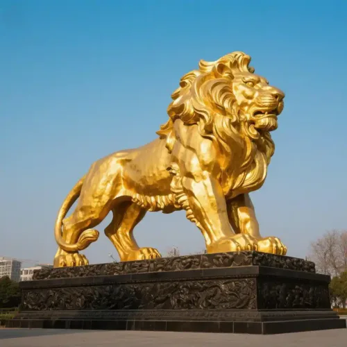 Large Golden Lion Sculpture - Outdoor Stainless Steel Art DZN117-6