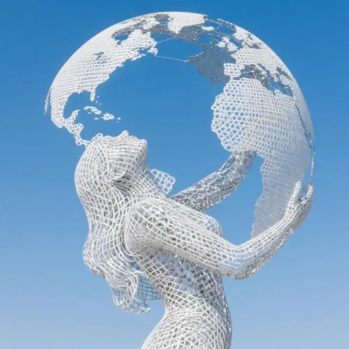 Abstract Woman Sculpture Holding Globe | Modern Hollow Art DZN176 Abstract Woman Sculpture Holding Globe | Modern Hollow Art DZN174-4