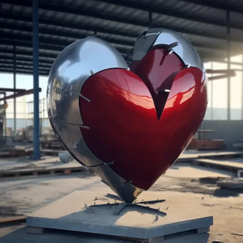 Metal Red Broken Heart Sculpture | Large Outdoor Art DZN115 -2