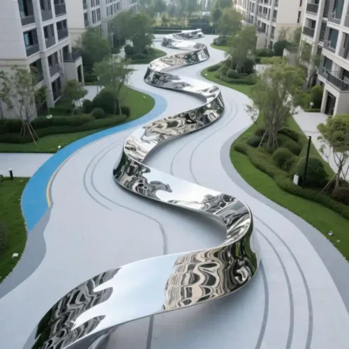 Large Metal Ribbon Sculpture Dynamic Art for Community DZN154-2