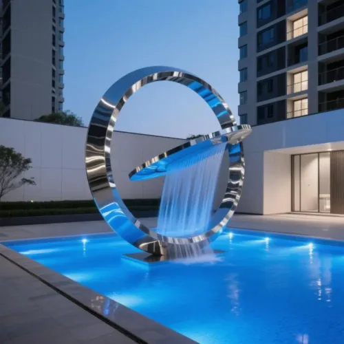 Modern Ring Water Fountain LED Stainless Steel Sculpture DZN136-2