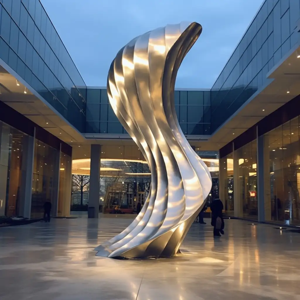 Metal Ribbon Sculpture with Light for Garden Art  DZN105-3