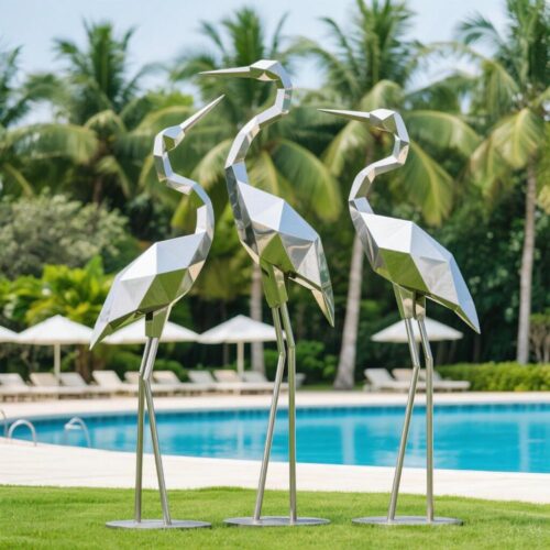Outdoor Geometric Metal Heron Garden Sculpture DZN138-2