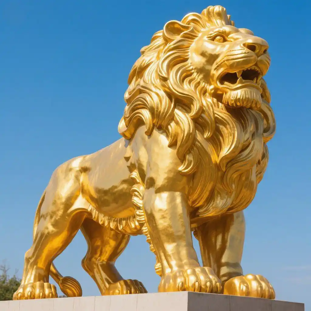 Large Golden Lion Sculpture - Outdoor Stainless Steel Art DZN117 Large Golden Lion Sculpture - Outdoor Stainless Steel Art DZN117-1