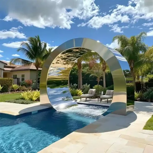 Mirror Polished Metal Arch Sculpture Water Feature DZN143-2