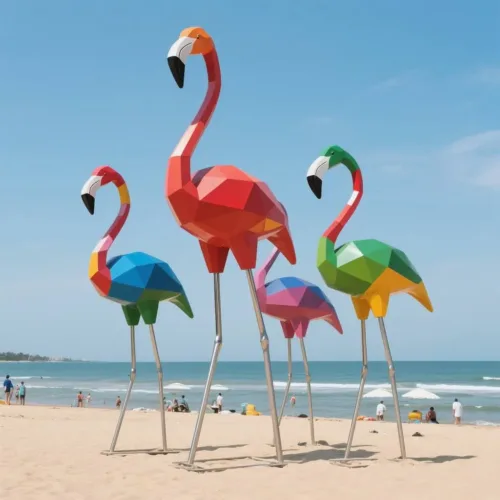 Large Geometric Flamingo Sculpture Colorful Metal Bird Art DZN139-1