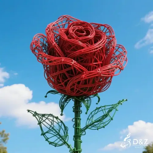 Handcrafted Wire Rose Sculpture | Metal Flower Art for Garden DZN201-1