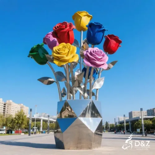 Cluster Eternity Rose Sculpture | Outdoor Metal Flower Art DZN202-1