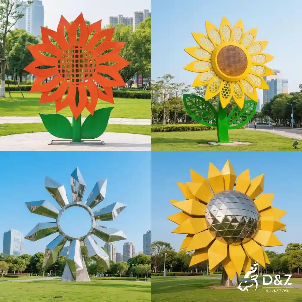 Geometric Metal Sunflower Garden Sculpture for Sale DZN221-8