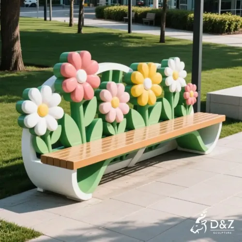 Colorful Stainless Steel Flower Bench Sculpture for Sale DZN226-1