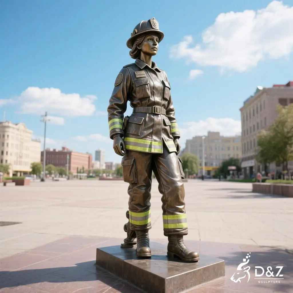Life-size Bronze Female Firefighter Statue for Sale DZN193-1 Life-size Bronze Female Firefighter Statue for Sale DZN193-1