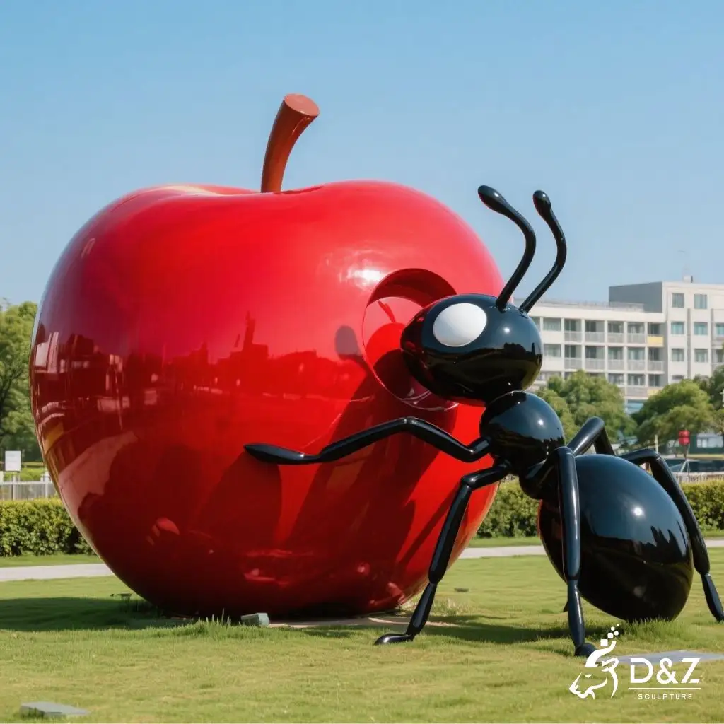 Large Red Apple Sculpture with Ant Decoration for Garden DZN243-1
