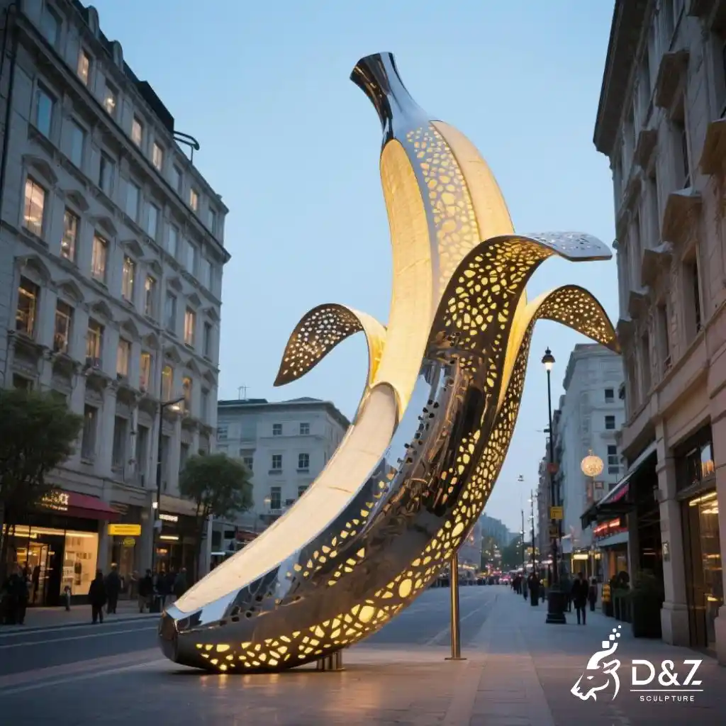 Metal Giant Banana Sculpture | Outdoor Geometric Fruit Decor DZN196 Metal Giant Banana Sculpture | Outdoor Geometric Fruit Decor DZN196-1