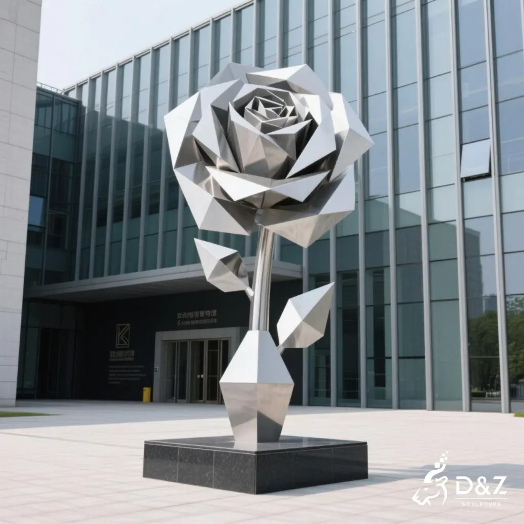 Metal Flower Rose Sculpture - Outdoor Floral Art DZN200-2