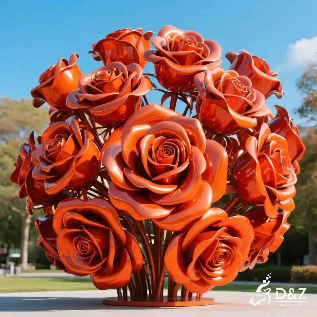 Cluster Eternity Rose Sculpture | Outdoor Metal Flower Art DZN202-2