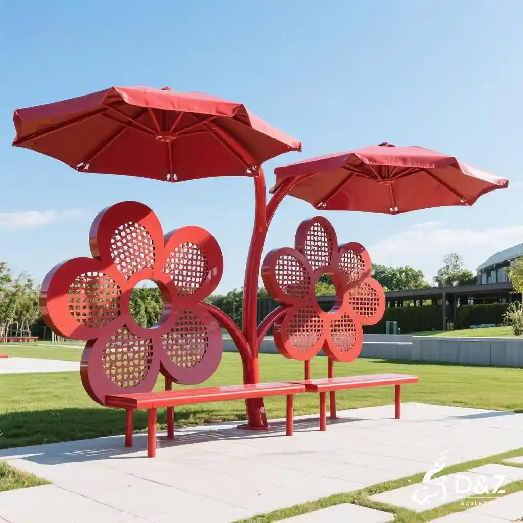 Large Metal Flower Bench Seating Installation with Canopy DZN225 Large Metal Flower Bench Seating Installation with Canopy DZN225-2