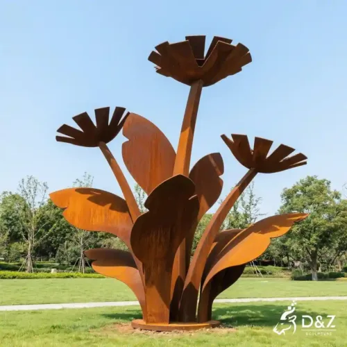 Large Geometric Corten Flower Garden Sculpture for Sale DZN230-2