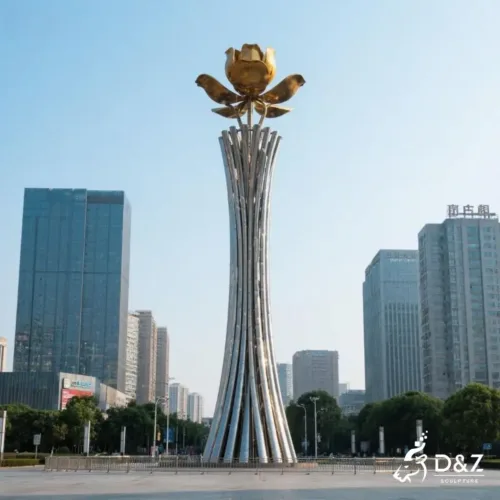 Metal Lotus Flower Garden Sculpture | Large Landmark Art DZN233-2