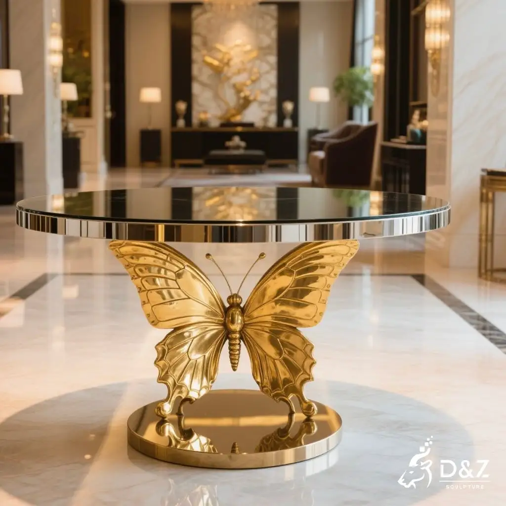 Luxury Metal Table Sculpture and Chairs Butterfly Furniture DZN236 Luxury Metal Table Sculpture and Chairs Butterfly Furniture DZN236-2