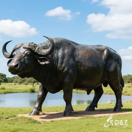 Large Bronze Buffalo Statue | Outdoor Wildlife Art DZN238-2