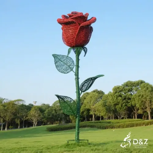 Handcrafted Wire Rose Sculpture | Metal Flower Art for Garden DZN201 4 Handcrafted Wire Rose Sculpture | Metal Flower Art for Garden DZN201-3