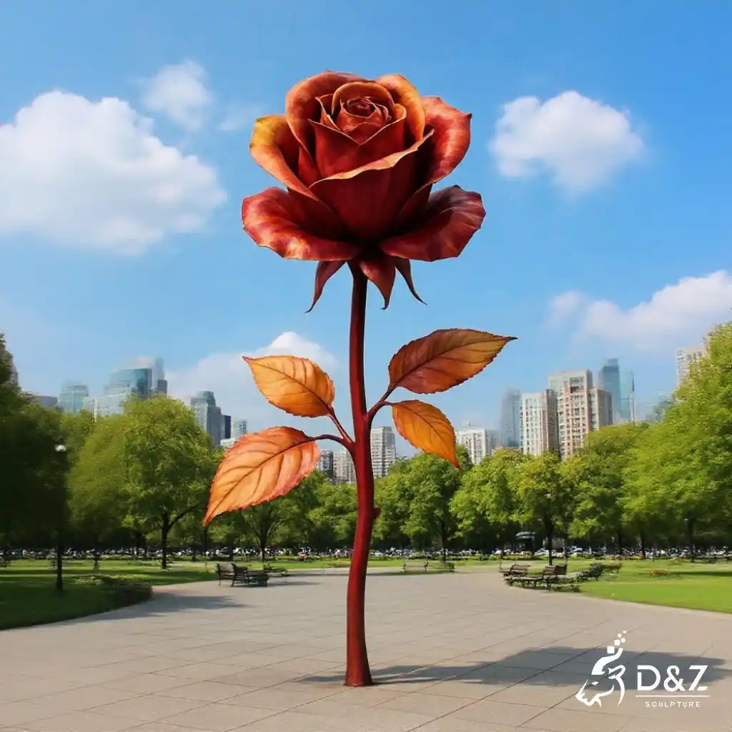 Metal Flower Rose Sculpture - Outdoor Floral Art DZN200-3