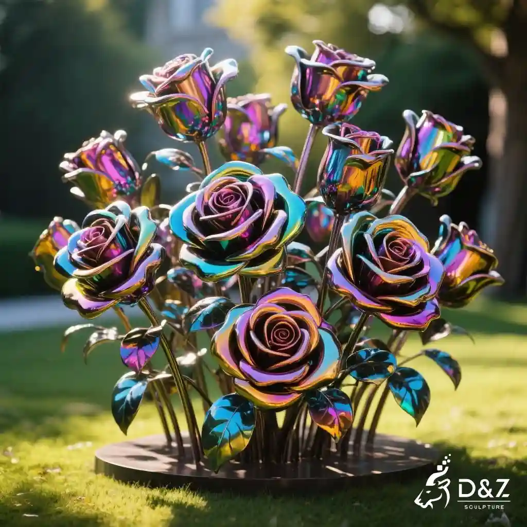 Cluster Eternity Rose Sculpture | Outdoor Metal Flower Art DZN202-3