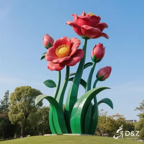 Large Hibiscus Flower Sculpture | Outdoor Metal Flower Art DZN204-3